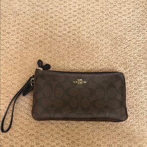 Coach Dark Brown Signature Wristlet
